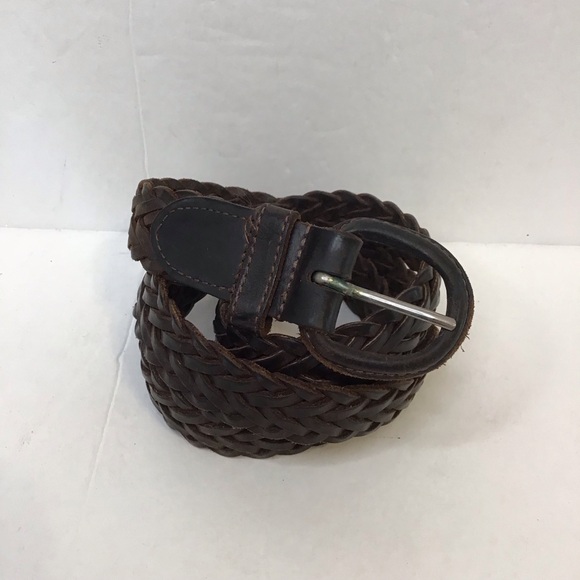 UNISEX Women\'s Men\'s Dark Brown Oiled Cowhide Leather Braided Belt 34